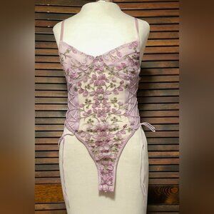 Pink Floral Intamate Lace Bodysuit, Size Small
